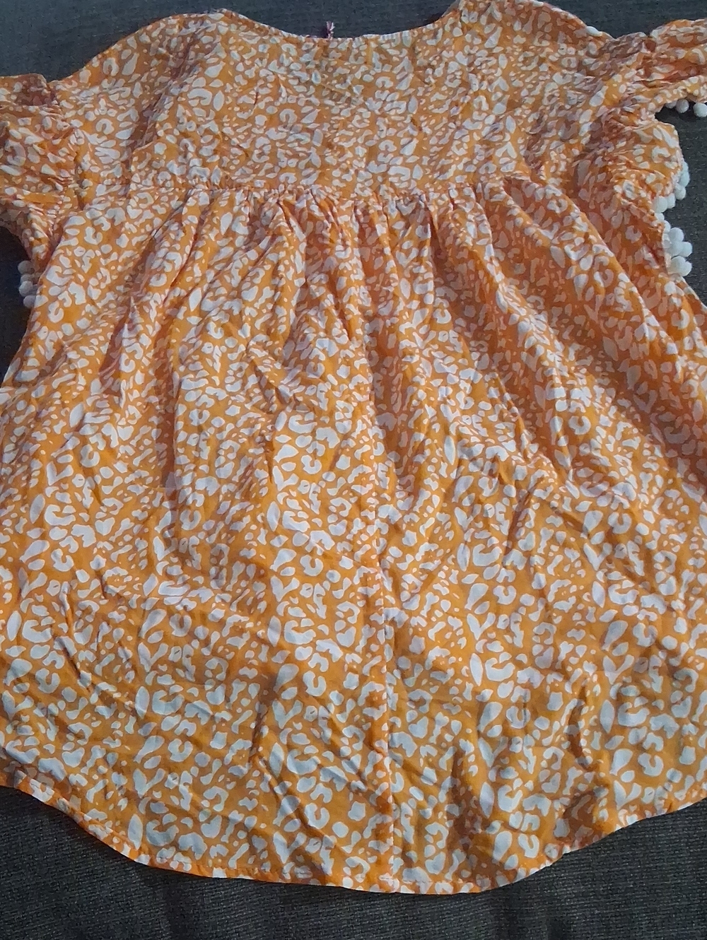 Umgee Orange Embroidered Floral Pom-Pom Sleeve Blouse Size Small - Picture 8 of 9